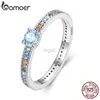 خواتم الزفاف Bamoer 925 Sterling Silver Multicolor Zircon Finger Finger for Women Strendy Fashion قوس قزح محاكاة Diamond Anillos Gift 240419