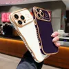 For iPhone 15Pro Max Case Women Girls Cute Wave Frame Curly Shape with Love Heart Pattern Raised Camera Protection Cover Luxury Plating Phone Case for iPhone 14 Pro