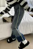 Jeans féminins Sweet Girl Patchwork Cuffed Casual for Automne / Automne High Waited Loose Wide Jam Jam Fashion Female Vêtements