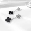 Womens Top Grade Vancelfe Original Designer Earrings Sterling Silver Double Flower Clover Earrings Plated with k White Gold Jewelry with Logo