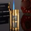 Metal Straight Punch Flame Windproof Butane Without Gas Lighter Transparent Color Visible Without Gas Window Turbo Torch Portable Cigar Lighter