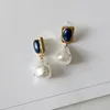 Stud Earrings YANGLIUJIA Baroque Pearl Bluestone Square Personality Fashion Retro Geometric Ms Jewelry Gift