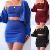 Two Piece Dress Women Knitted 3 Pieces Sets Long Sleeve Cardigan Sweater Strapless Crop Top High Waist Bodycon Skirt Drop Delivery App Otyuo