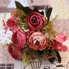 Dekorativa blommor europeiska retro Silk Artificial Rose Bouquet For Wedding Home Party Decoration Diy Garden Crafts Fake Heads Decor