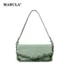 نجمات Mabula Women's Cover Cover Cover Bag Candy Green Ruched Canvas Underarm Loster Contter Pres