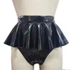 Women's Shorts Vintage Sissy Unisex Shiny PVC Leather With Ruffle Erotic Mini Skirt Gothic Underwear Adult Female Fantasy Panties