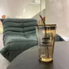 シャネルズカップカップ小香料香料大容量家庭用ウォーターカップグラスガラスストローリッドカップウォーターカップハイアウトグラスガラスカップ