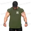 Men's T-Shirts Hooded Workout Gym Tank Top Mens Muscle Slveless Sportswear Shirt Stringer Fashion Clothing Bodybuilding Singlets Vest T240419