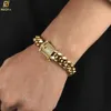 سلسلة Iced Out CZ Hop Hop Stainless Steel 18k سوار كوبي مطلي بالذهب للنساء للنساء الأساور الفاخرة على هدايا المجوهرات اليدوية D240419