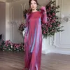 Casual Dresses 2024 Elegant O-hals Sparkling Glazed Satin Dress Women Sexig snörning Bälte Long Party Autumn Sleeve Muslim Maxi