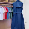 Dames Trench Coats Designer Dameskatoen mouwloze lange windjager Blue RJP4