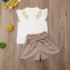 衣類セット幼児の女の赤ちゃんの女の夏のボタントップスリーベスシングル胸シャツショートパンツ衣装セット服1-6T