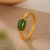 Cluster Rings Real S925 Silver Jewelry Accessories Natural An Jade/Jasper/Agate/Sapphire Women Ring Bamboo Temperament Trand Gift