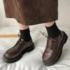 Klädskor brun vintage plattform lolita för kvinnor 2024 bekväm cosplay mary janes snörning oxford loafers casual college