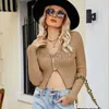 Women's T Shirt sexy Tees Early Autumn New Short Top Solid Color Long Sleeve Slim Fit Sweater Cardigan Sexy Naked Knit Plus Size tops