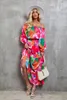 Casual Dresses Floral Print Maxi Dress Women 2024 Fashion A-Line Long Sleeve For Sexy Off Shoulder Ruffles