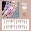 False Nails 24pcs French False Nail Shiny Powder Design Long Pointed Fake Nail Tips for Women Wearable Full Cover Glitter Press on Nails Y240419