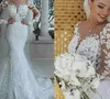 Romantic Gorgeous Long Sleeve Mermaid Wedding Dresses Beading Lace Princess Bridal Gown Custom Made Appliques See Through BA9863