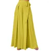 Frauenhose Frauen Rock Weitbein Schnürbug hohe Taille Lose Hosen Einheitliche Farbe A-Big Saum Deep-Schritt-Tanz-Performance Culottes Culottes