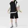 Summer Mens Grand Taille Suisse Sports Breathable Casual Wear Wild High Street Chic Fake Twopiece Tshirt Simple Shorts 240408
