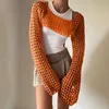 Robes décontractées de base Femmes Summer Crochet Cover Up Top Fashion Hollow Out Sleeve Bikini Cover Up Top Crochet Tops Beach 240419