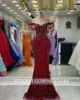 Party Dresses Luxury Red Sheer O Neck aftonklänning för kvinnor Saudiarabien med pärlor med kristall Tassel Pageant Mermaid Birthday Gowns Ball Bow