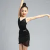 Stage Wear Sequins Latin Dance Tops Girls Costume Summer Ballroom Practice Black Skirt Salsa Clothing Tango Dancewear JL3260