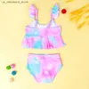 Jednoczęściowe dziewczęta kostium kąpielowy na ramię plażę stroju kąpielowego dziecko urodzinowy kostium kąpielowy dziecięcy kostium kąpielowy 2-częściowy zestaw łazienki 3-8 lat Q240418