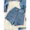 Pantalon pour femmes en deux pièces Deat Set Set Abèle Longue à manches longues Veste en denim en vrac Fake Twopiece High Taist Shorts Spring 11xx01021 DRO OT5SY