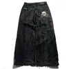 Calças masculinas 2024 JNCO Jeans Y2K Harajuku Retro Skull Pattern Bordado Bordado Black Loose e Cintura Alta Gótica Feminina