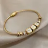 Link Bracelets Greatera Waterproof Daisy Flower Pattern Cube Charms Stainless Steel Bracelet Bangle For Women Gold Plated Party Jewelry