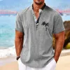 Chemises décontractées masculines Nouvelles chemises hawaïennes pour hommes Vêtements d'été à court top 3D Coconut Tr Appareil Vacation de vacances Mâle surdimensionné Henley Shirt T240419