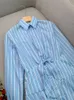 Spring Summer Blue Striped Print Panelled Shirt Dress Long Sleeve Lapel Neck Buttons Single-Breasted Casual Dresses W4A184176