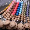 Fopspeen# Handmade Beech Wood Baby Pacifier Ketting Ronde Siliconen Kralen Infant Softase Soere clips Anti-Drop Dummy Holder Nipple Clipl2403