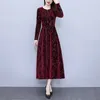 Casual Dresses M-4XL Autumn Winter Velvet Evening Party Long Dress Women Elegant Sleeve Pocket Slim A-Line paljett Stripe Maxi