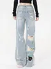 Frauen Jeans für Frauen mit hoher Taille y2k Jeanshose schlank locker gerade hellblau blaue Weitbeinhosen Spring Mode 2024