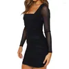 Casual Dresses Women's High Waist Elegant Dress Temperament Commuter Sexy Spicy Girl Female Fashion Skinny Long Sleeve Pleated Hip Wrap