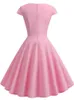 Roze zomerjurk dames v nek vintage gewaad elegante retro pin up feestkantoor midi jurken 240419