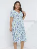 Casual Dresses Plus Size Ladies Elastic Midje Chiffon Dress