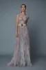 Berta 2024 Evening Dresses Jewel Sleeveless Lace Beads Sequins Prom Gowns Open Back Sweep Train A Line Special Occasion Dress