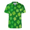 Polos da uomo Green Lucky Leaf Pattern Shirt Magni di St. Patrick's Day 3D T-shirt a manica corta Women Botton Summer Buttle Leva