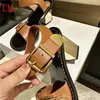 Lyxdesigner Ankel Buckle Leather Wedge Heels Sandaler Carla Strappy Heeled Sandals Exotic Mix Slide Slippers Shoes With Box