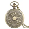 Pocket horloges Chinese bronzen draak gesneden steampunk fob analoge horloge met ketting ketting geschenken antiek voor mannen vrouwen