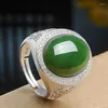 Cluster Rings Top Grade Jade Green Oval Ring For Men Jewelry 925 Silver Male Wedding With Shining Stones Hollow Coin Finger Accessories