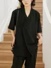 Kvinnors blusar umi mao nisch yamamoto mörk topp design kinesisk stil spänne lutande skrap lapel kortärmad draperad skjorta femme
