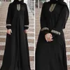 Etnische kleding moslim dames jurk met lange mouwen etnische stijl borduurwerk lange mouw casual losse Dubai elegant gewaad Midden -Oosten Arabische Eid Ramada D240419