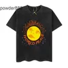 24SS High Street Trendy Half Manched Sun Baby Cartoon Imprimé en détresse Wash Hip-Hop Short T-shirt