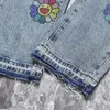 Women's Jeans High Street Washing Do Old Colorful Diamond Sunflower Straight Leg Loose Fashion Men Women