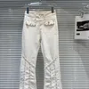 Jeans pour femmes femmes 2024 Spring d'été Rhingestone Perle Design Flare High Fashion Long Blanc Denim Pantalon Pantalon