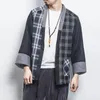 Herrenpullover japanische Männer Baumwolle karierte Strickjungen Japan Haori Outterwear Hanten Coat Fashion Männlich Samurai Kimono Yukata Kleidung